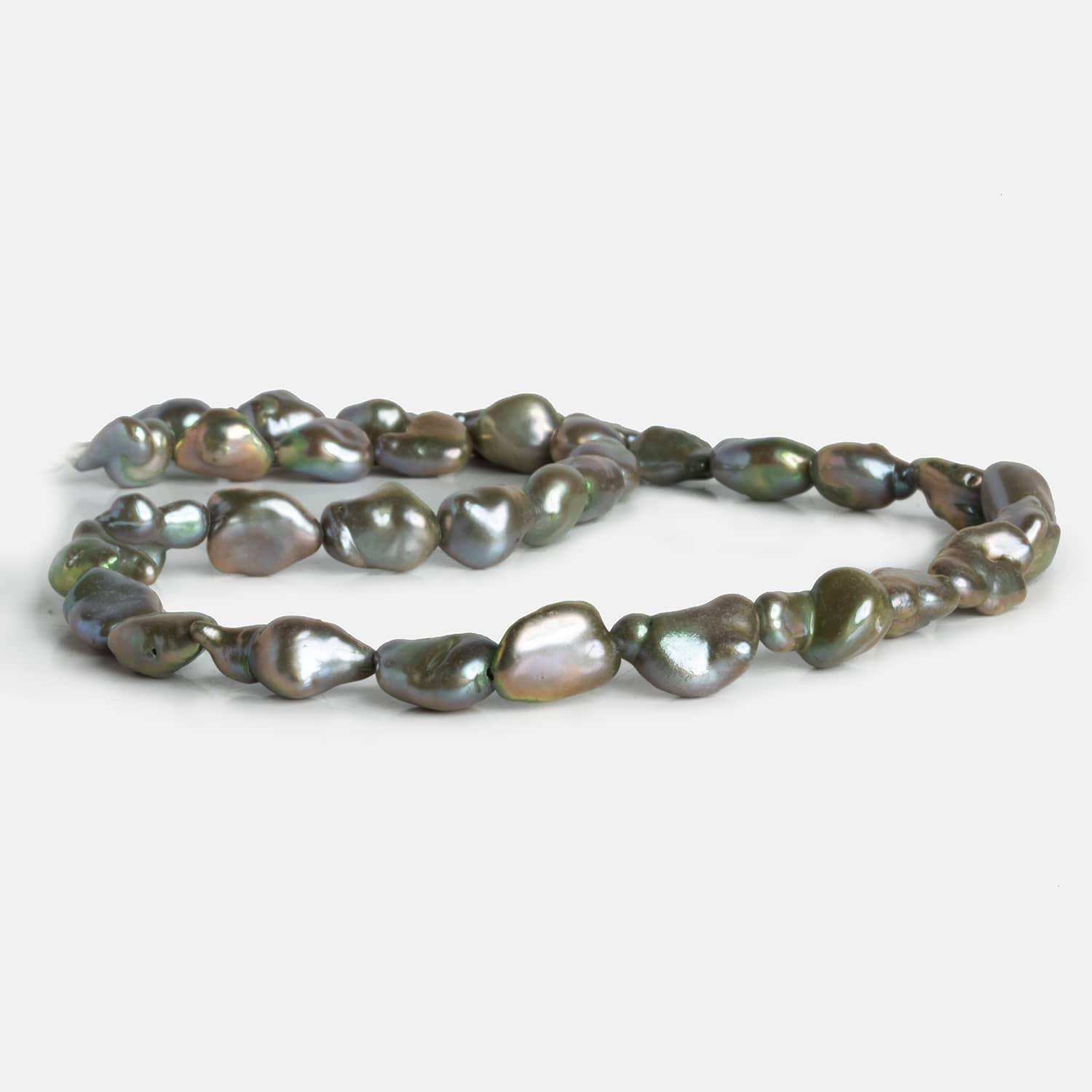 Sage Green Peacock Keshi Straight-Drilled Pearls 15 inch 35 pieces - The Bead Traders