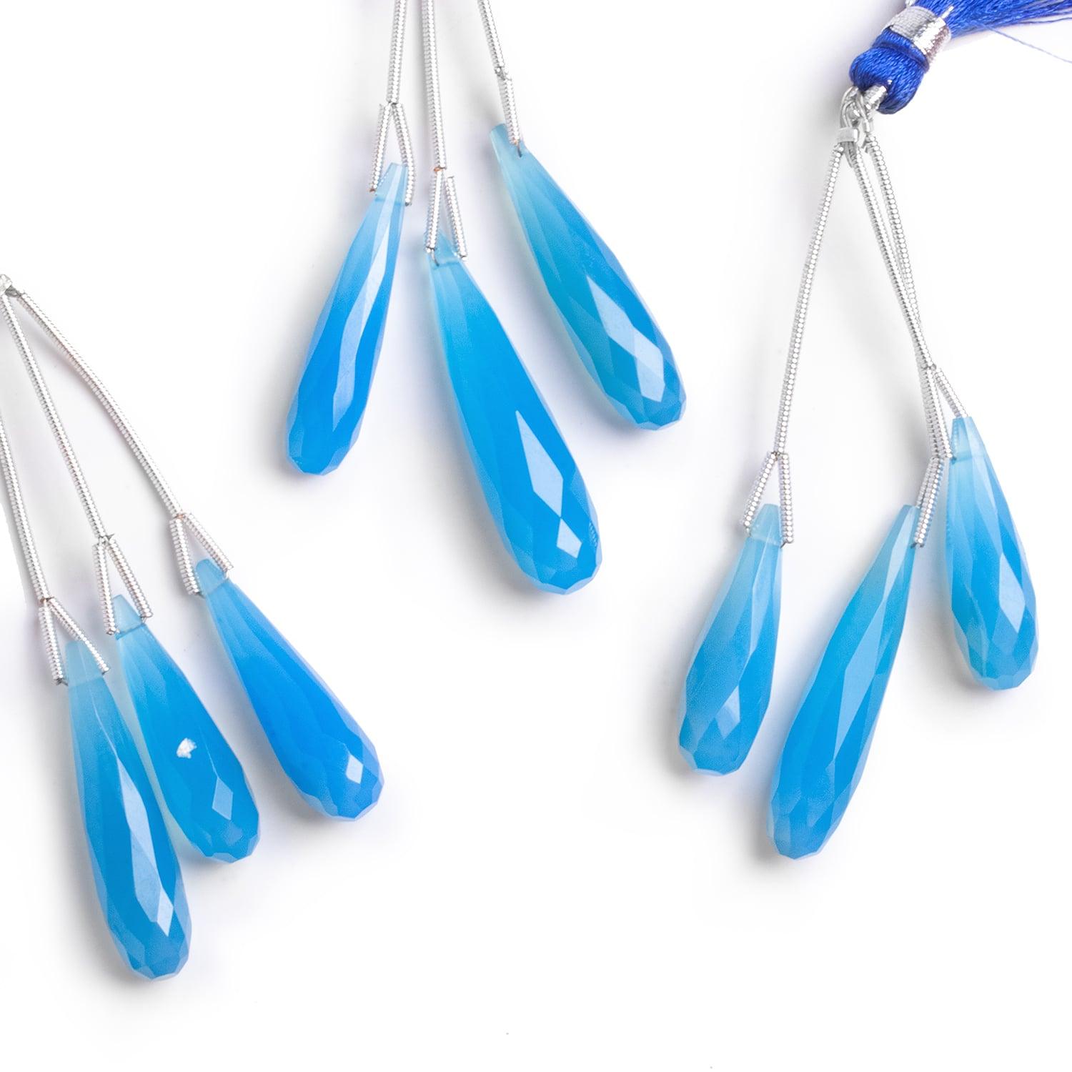 Santorini Blue Chalcedony Faceted Teardrop Pendants 3 beads - The Bead Traders