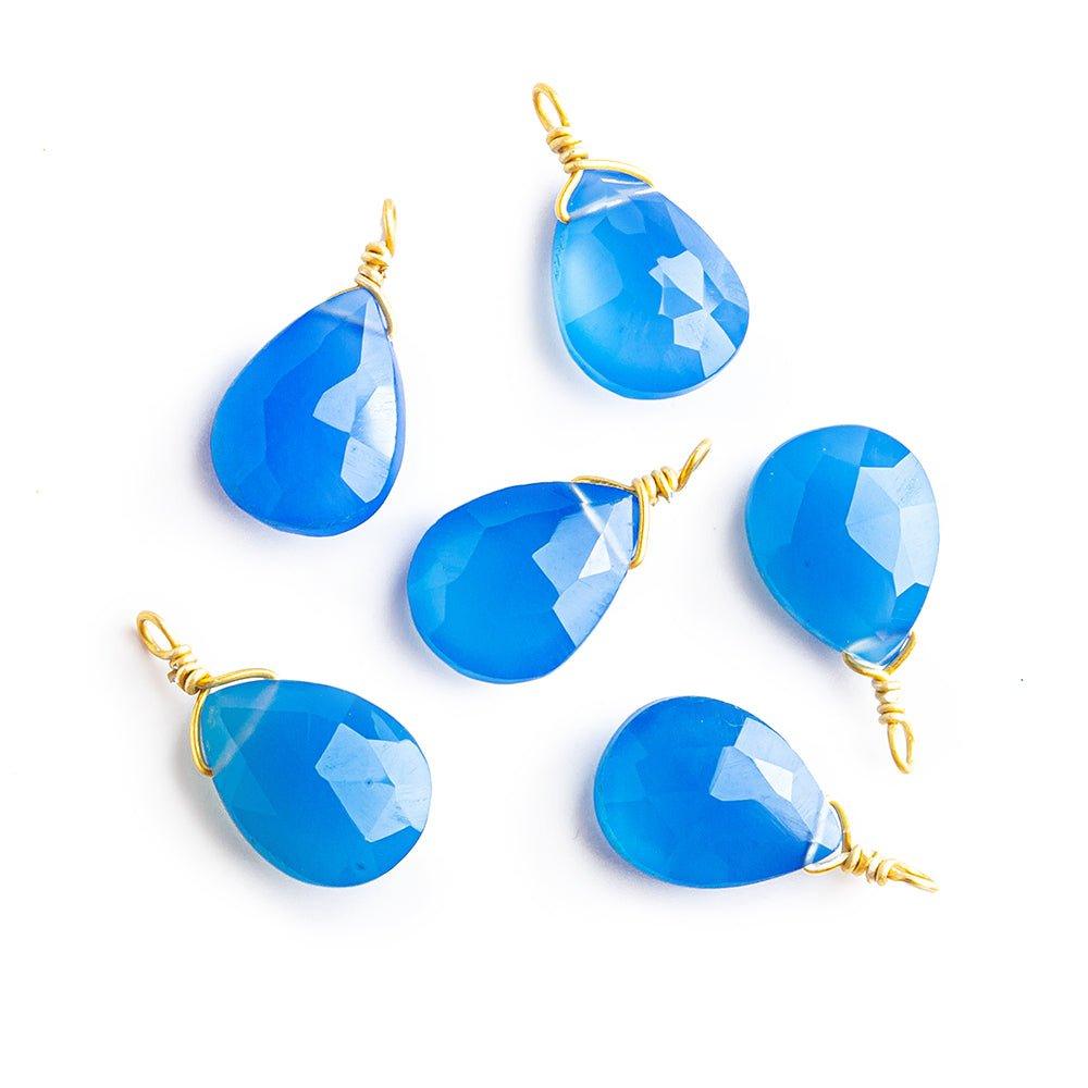 Santorini Blue Chalcedony Pear Wire Wrapped Pendant 1 Piece - The Bead Traders