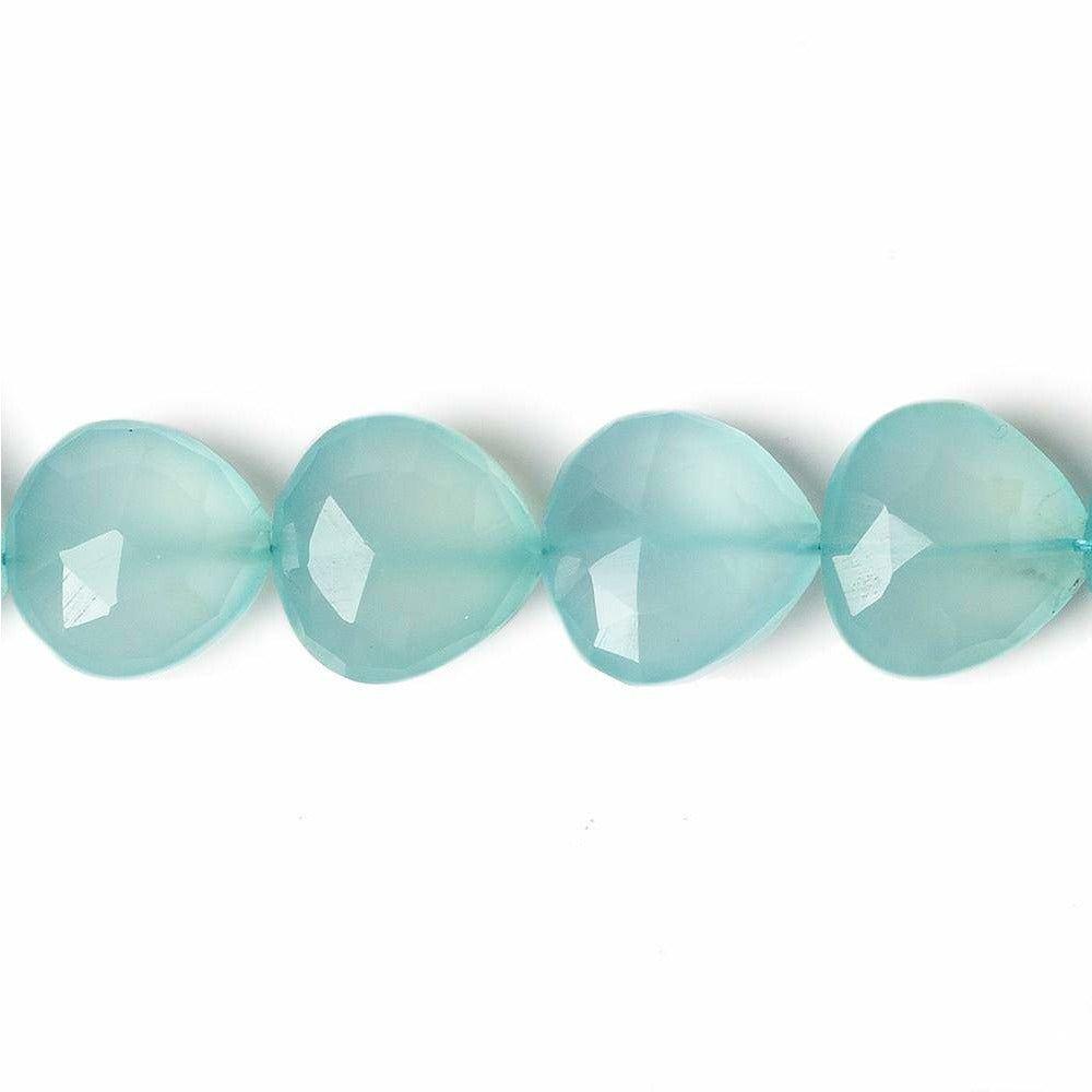 Seafoam Blue Chalcedony straight drilled faceted heart beads 8 inch pieces - The Bead Traders