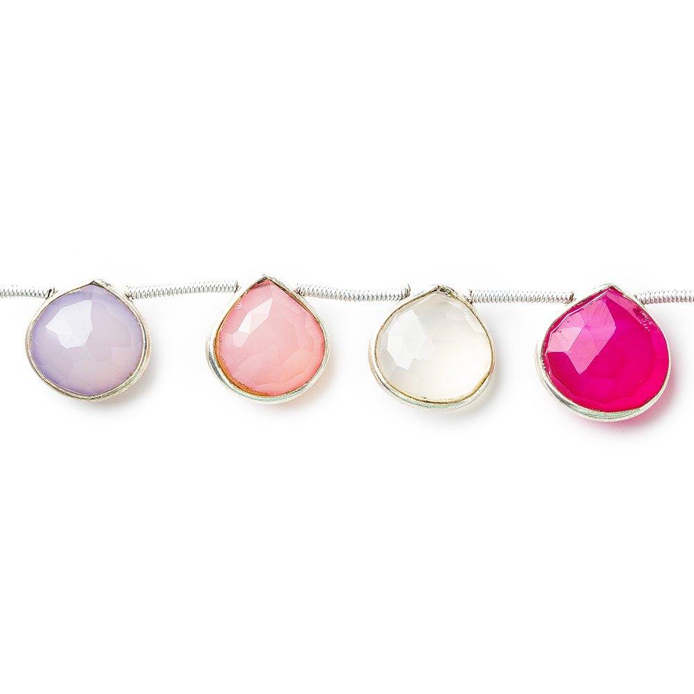 Silver Bezel Multi Color Chalcedony faceted hearts 8 inch 11 pieces 11x11-13x13mm size range - The Bead Traders