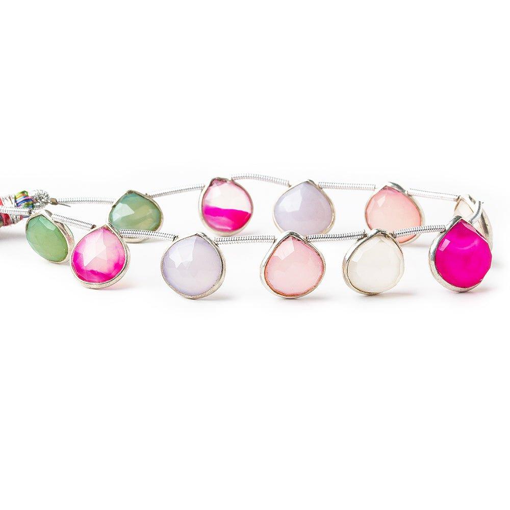 Silver Bezel Multi Color Chalcedony faceted hearts 8 inch 11 pieces 11x11-13x13mm size range - The Bead Traders