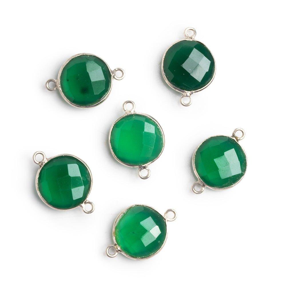 Silver Bezeled Green Onyx Faceted Coin Connector 1 Piece - The Bead Traders