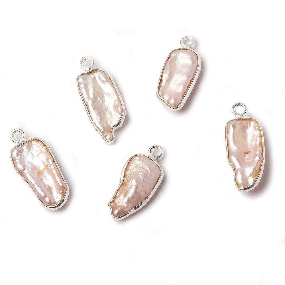 Silver Bezeled Light Peach Keshi Pearl One Ring Charm Pendant 1 piece - The Bead Traders