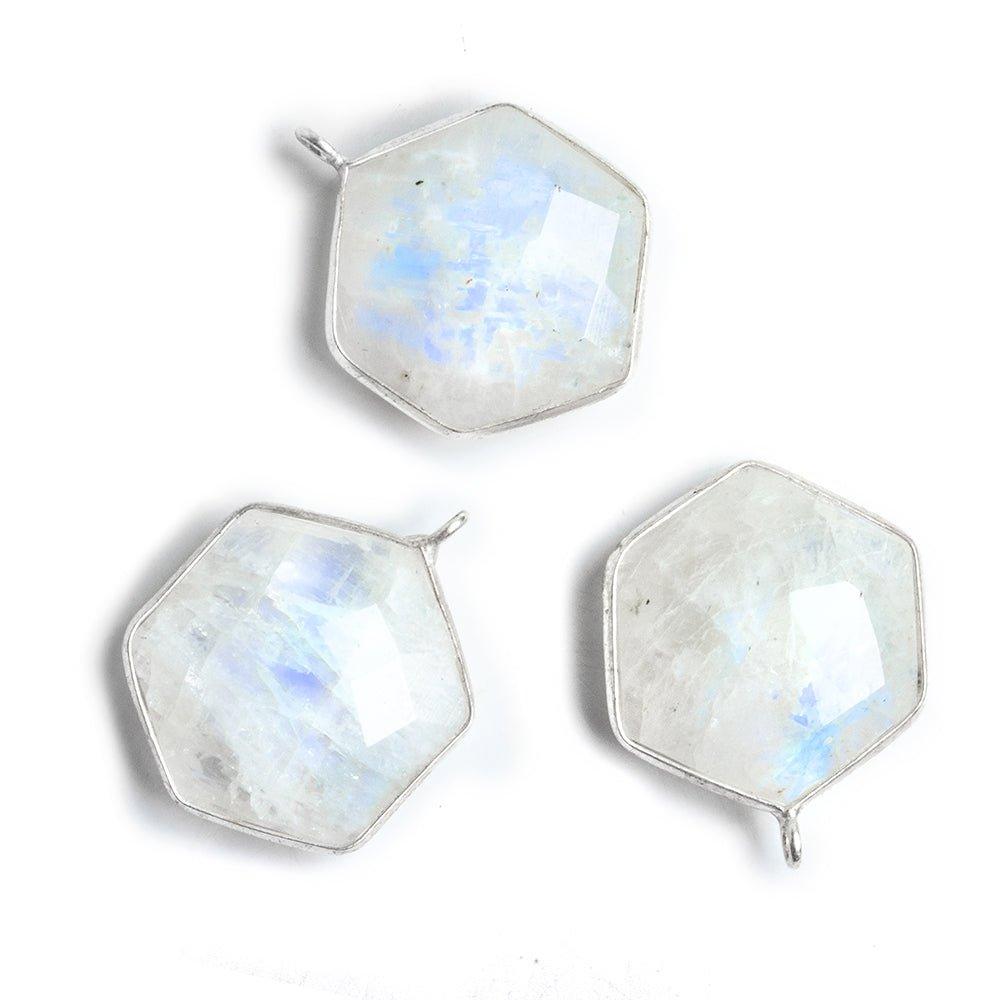 Silver Bezeled Rainbow Moonstone Hexagon Pendant 1 Piece - The Bead Traders
