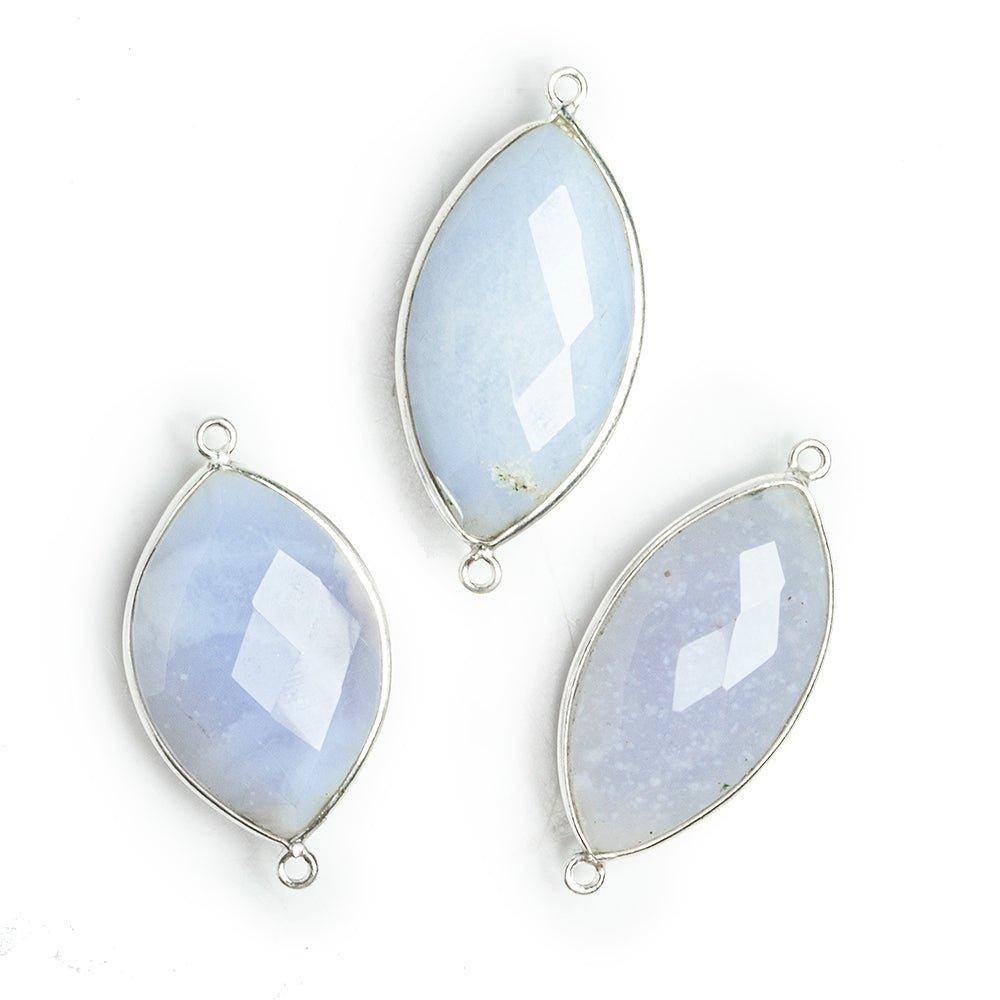 Silver Bezeled Turkish Chalcedony Marquise Connector 1 Piece - The Bead Traders