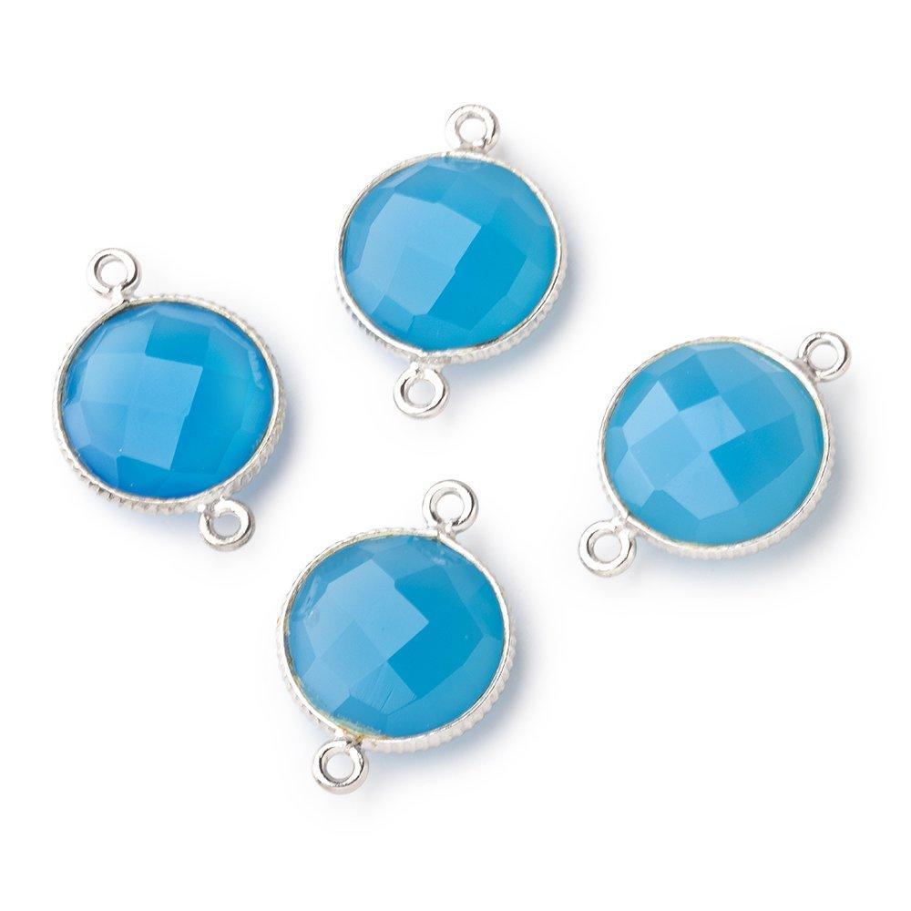 Silver Corrugated Bezel Santorini Blue Chalcedony coin Connector 1 piece - The Bead Traders