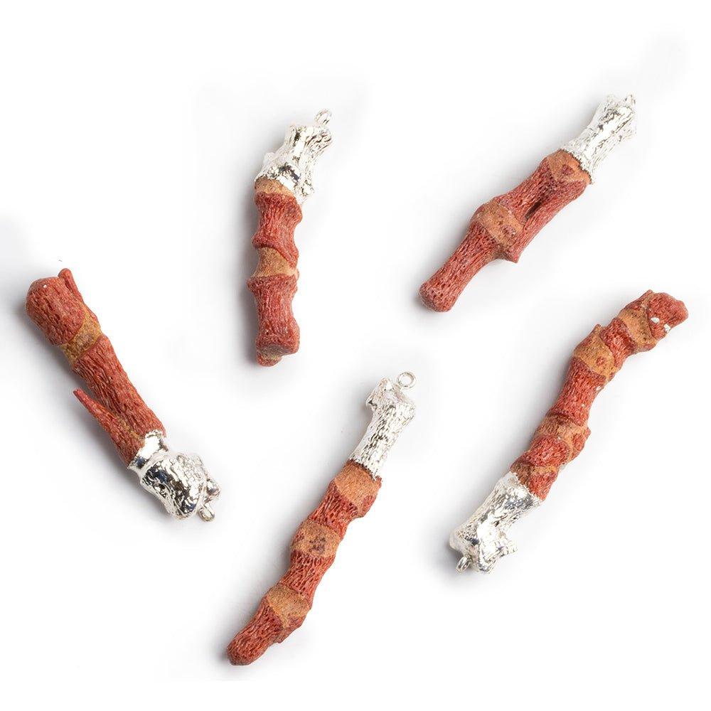 Silver Leaf Red Branch Coral Focal Pendant 1 piece - The Bead Traders