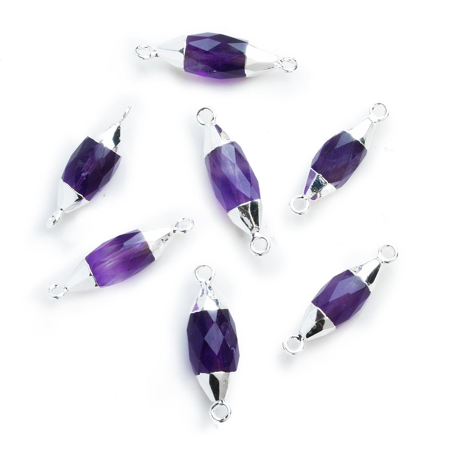 Silver Leafed Amethyst Barrel Marquise Connector 1 Piece - The Bead Traders