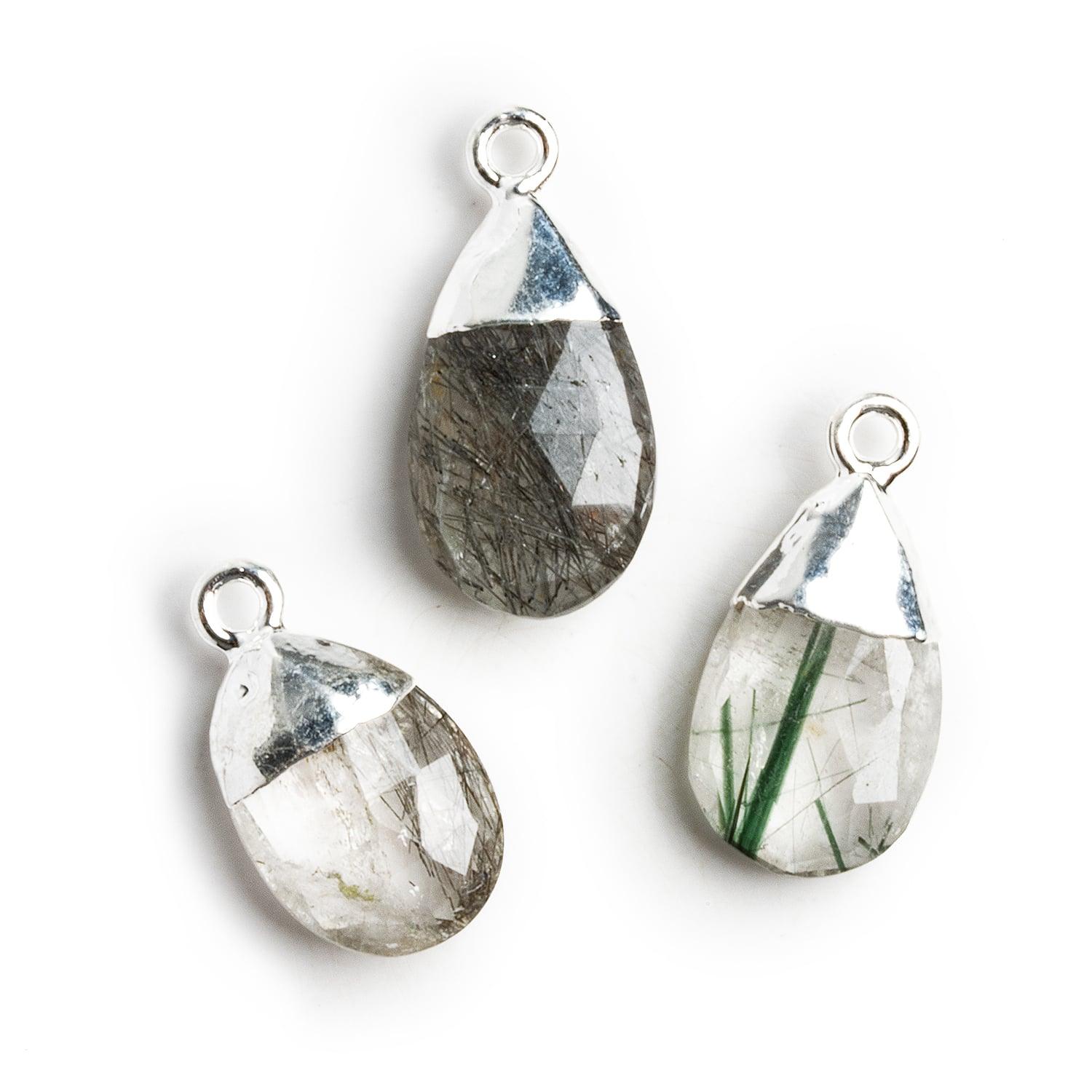 Silver Leafed Black Tourmalinated Quartz Pear Pendant 1 Bead - The Bead Traders