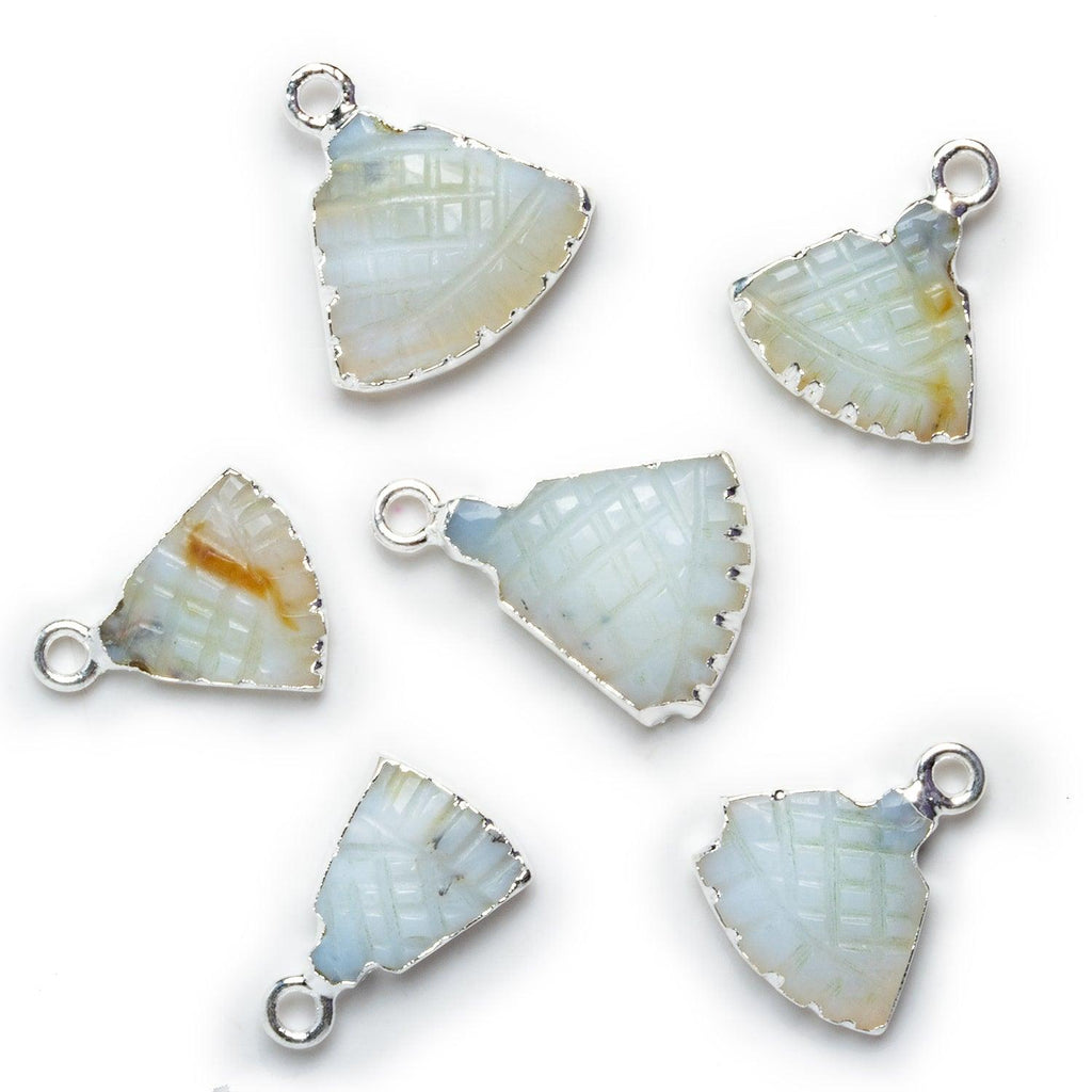 Silver Leafed Blue Peruvian Opal Carved Pendant 1 bead - The Bead Traders