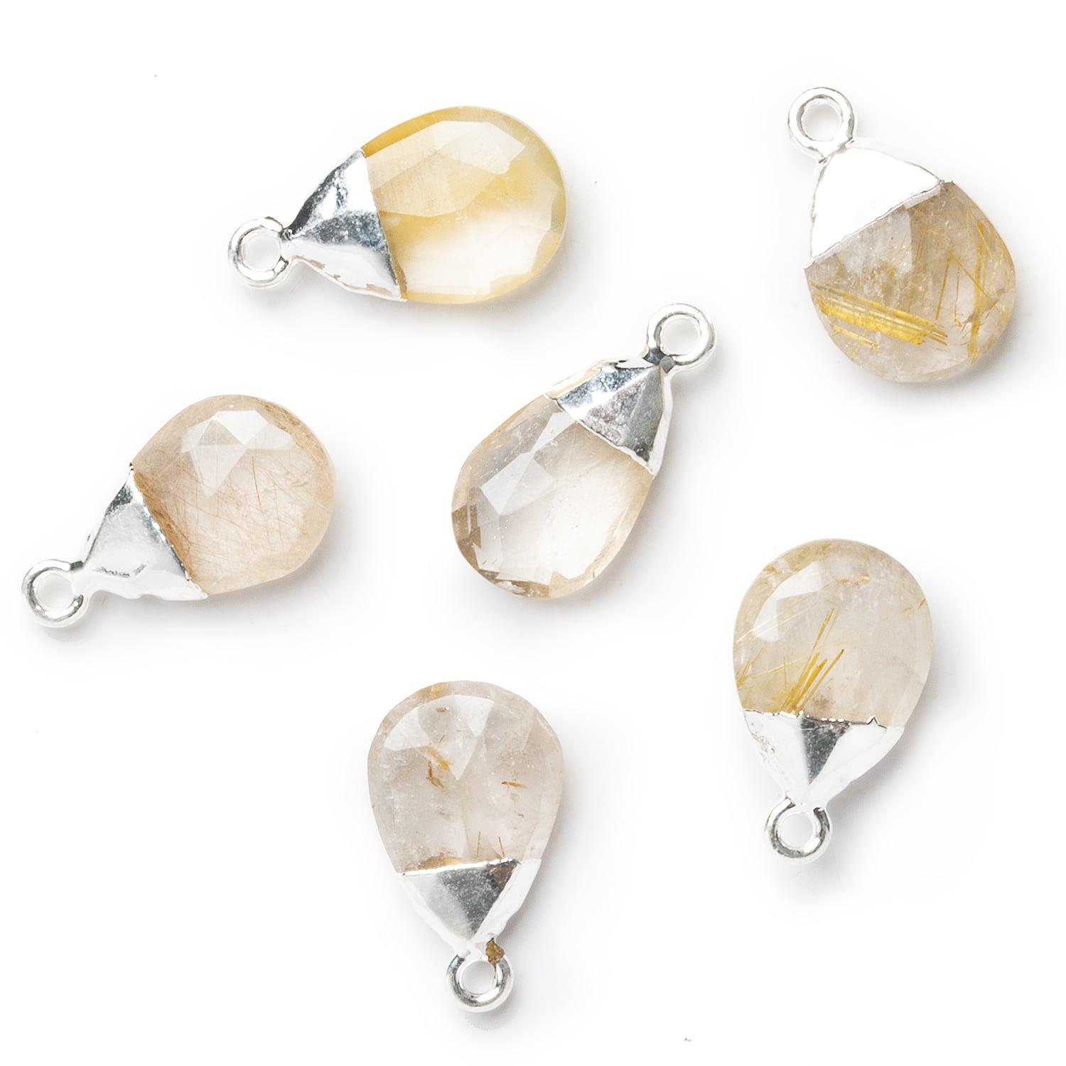 Silver Leafed Golden Rutilated Quartz Pear Pendant 1 Bead - The Bead Traders