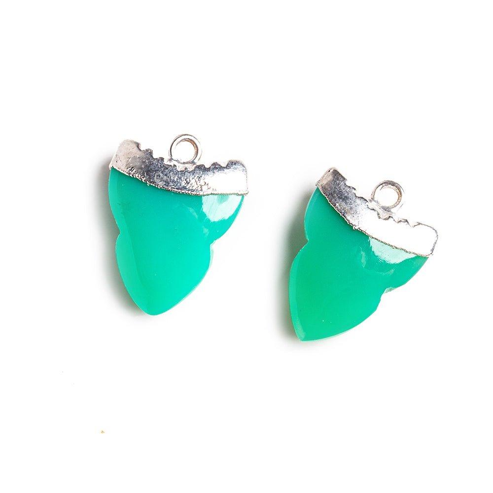 Silver Leafed Green Onyx Shark Tooth Shape Pendant 18x14mm - The Bead Traders