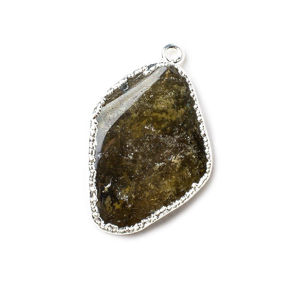 Silver Leafed Green Tourmaline nugget Pendant 1 piece 33x24mm - The Bead Traders