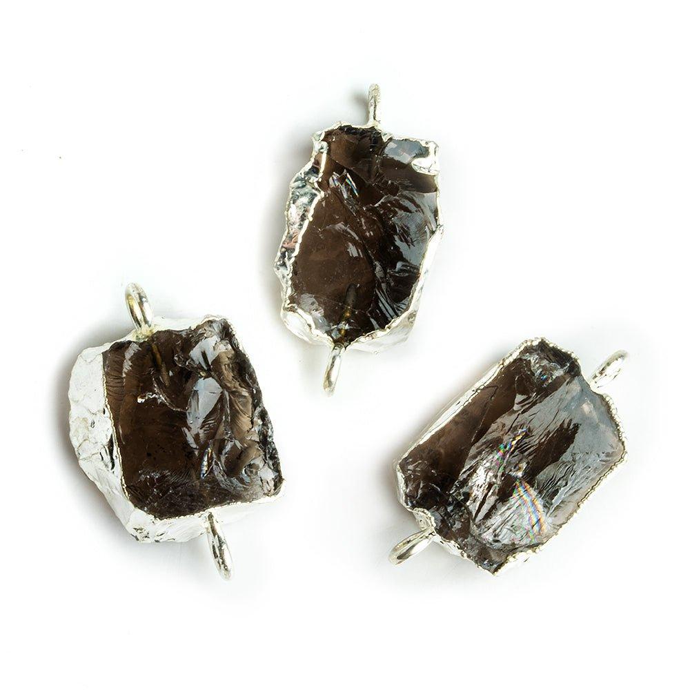 Silver Leafed Hammer Faceted Dark Smoky Quartz Connector Bead 1 Piece - The Bead Traders
