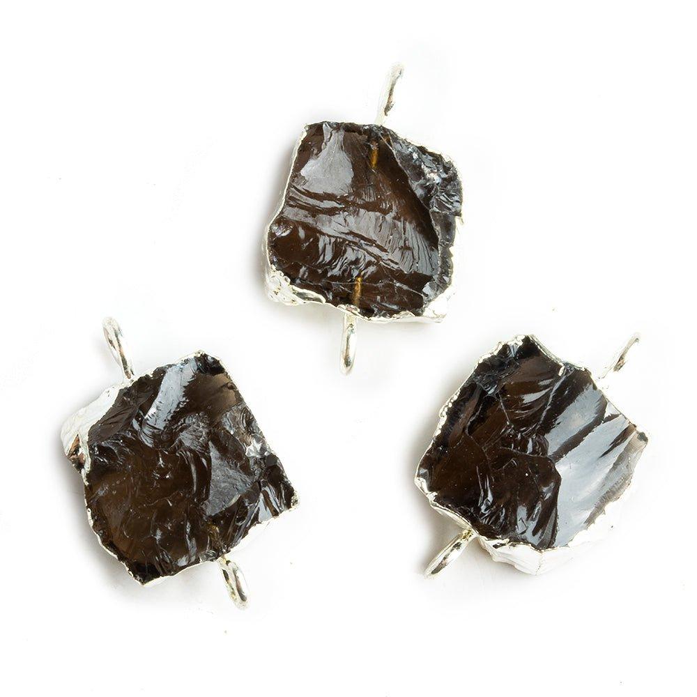 Silver Leafed Hammer Faceted Dark Smoky Quartz Square Connector 1 Piece - The Bead Traders