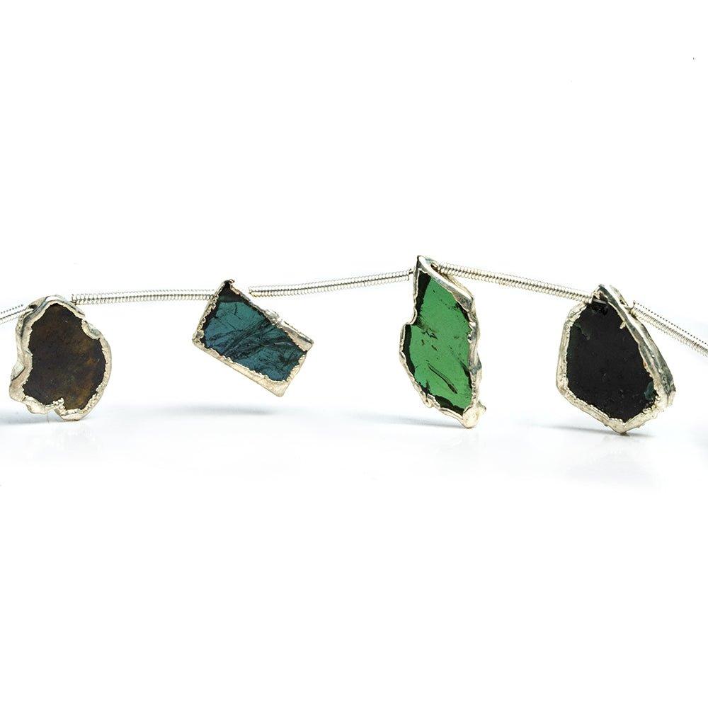 Silver Leafed Multi Color Tourmaline Slices 8 pieces - The Bead Traders