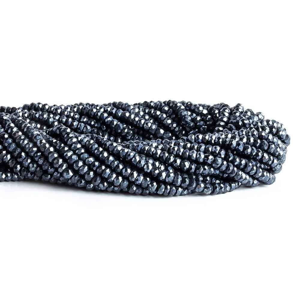 Silver Metallic Black Spinel Faceted Rondelles 3.5mm dia. 13 inch 140 beads - The Bead Traders