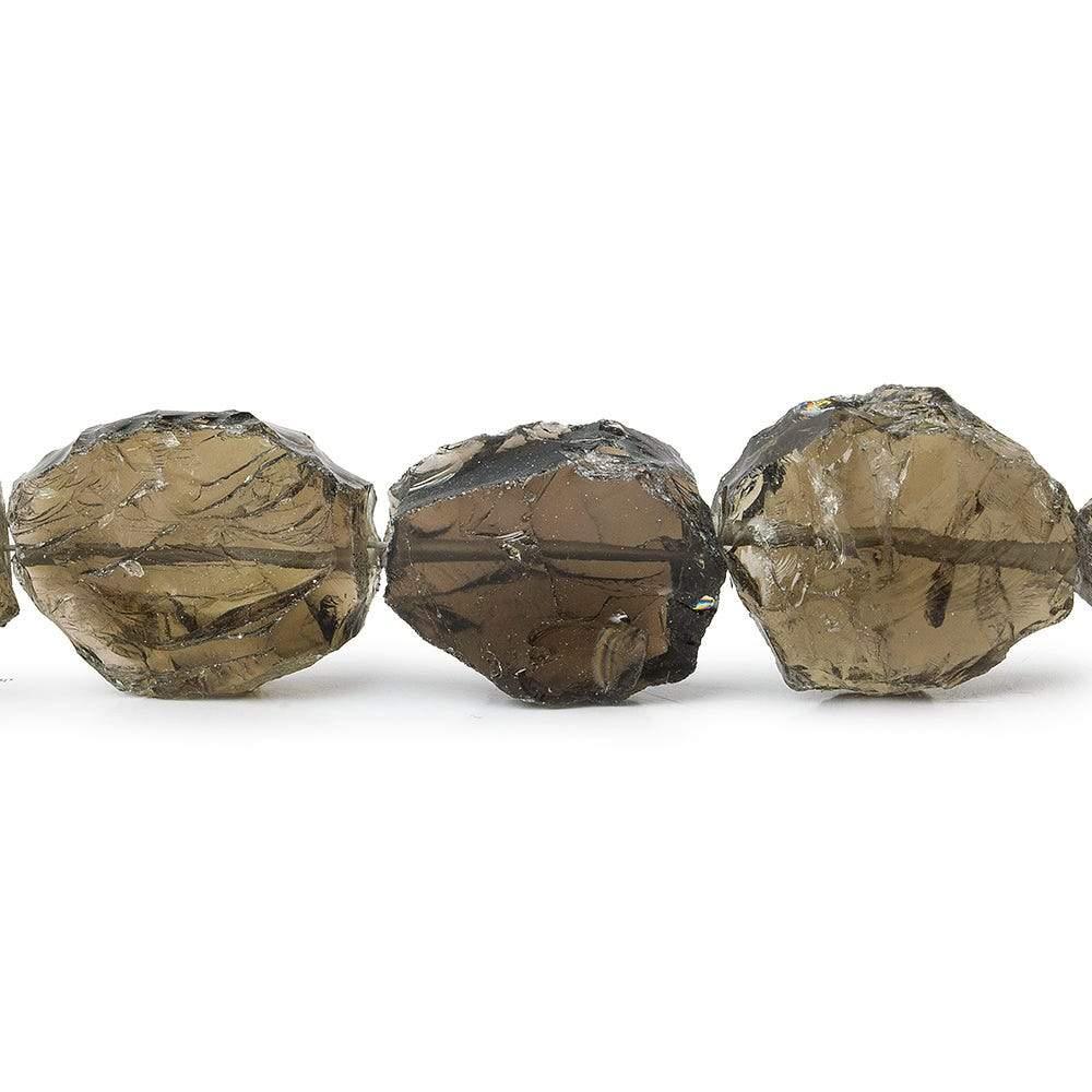 Smoky Quartz Chip Hammer Faceted Oval Beads 8 inch 11 pieces - The Bead Traders