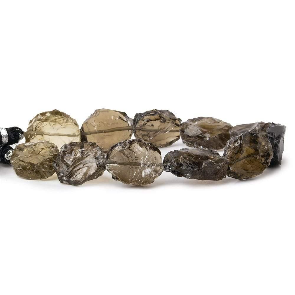 Smoky Quartz Chip Hammer Faceted Oval Beads 8 inch 11 pieces - The Bead Traders