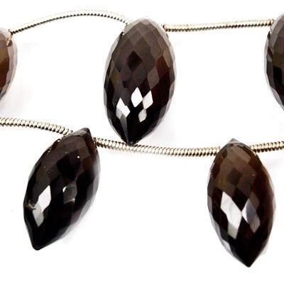 Smoky Quartz Faceted 17-22mm Top Drilled Puffy Marquise - The Bead Traders