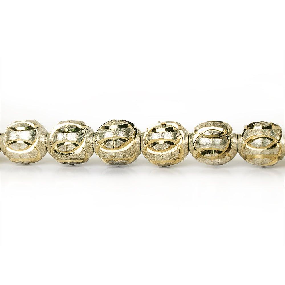 Sterling Silver Plated Brass 8mm Satin Bead Diamond Cut Elipses, 8" length, 23 pcs - The Bead Traders