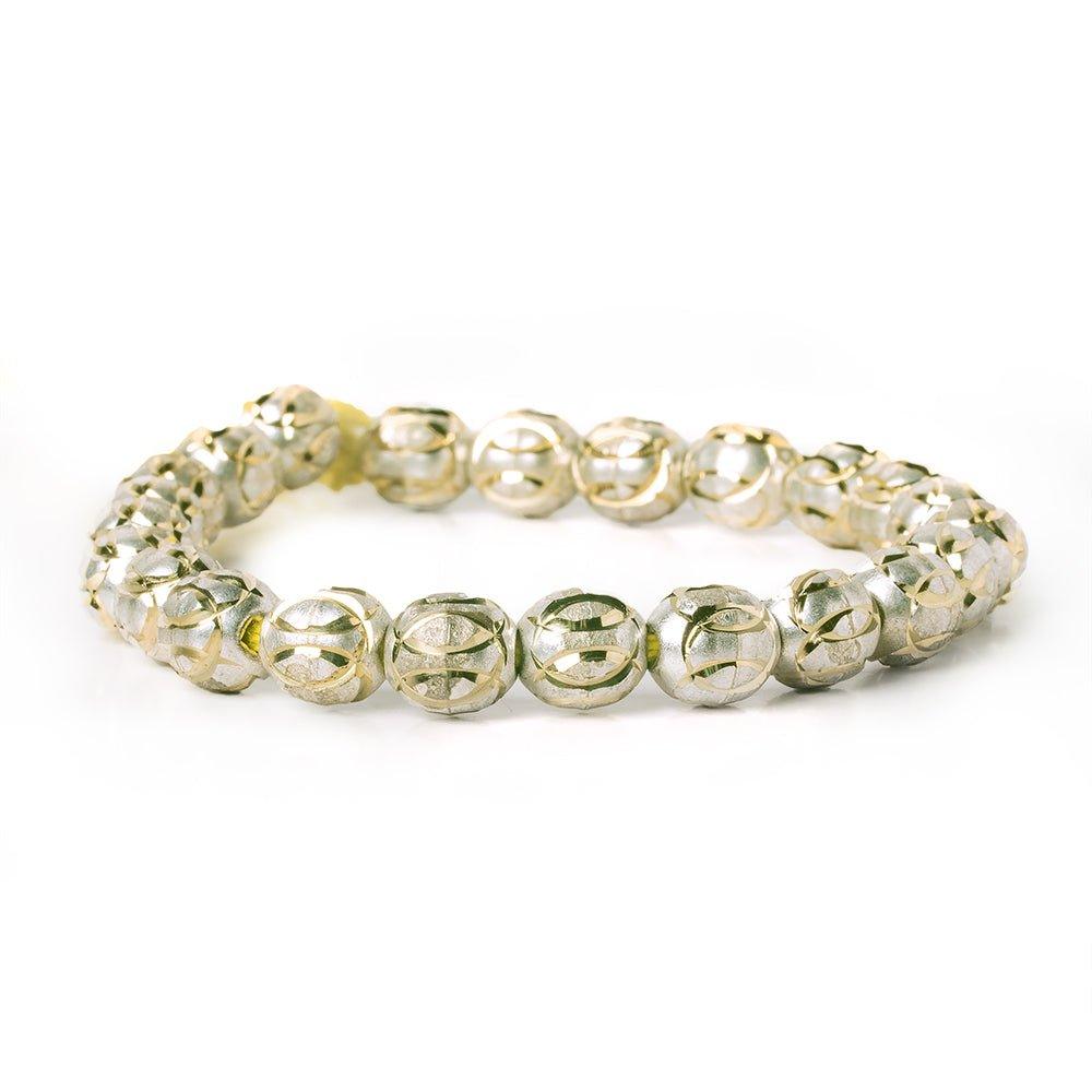 Sterling Silver Plated Brass 8mm Satin Bead Diamond Cut Elipses, 8" length, 23 pcs - The Bead Traders