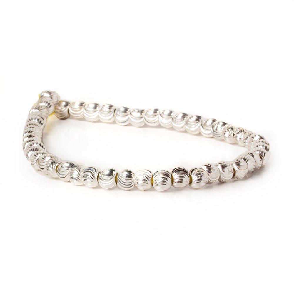 Sterling Silver Plated Brass Round 5mm Bead Corrugated Waves, 8" length, 47 pcs - The Bead Traders