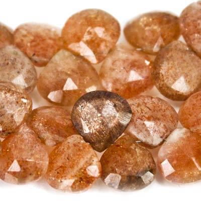 Sunstone Beads Faceted 9x9x5mm Hearts, 8" length, 47 pcs - The Bead Traders