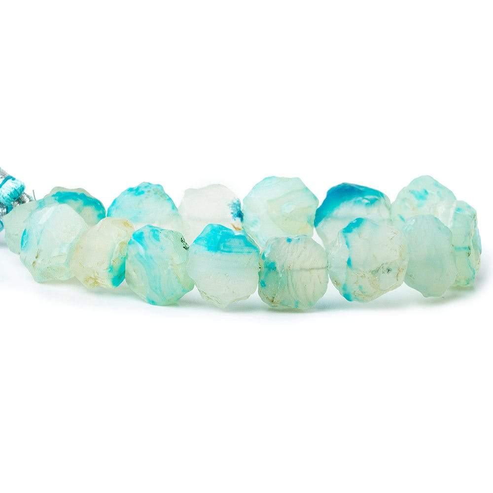 Swiss Blue & Cream Agate Tumbled Hammer Faceted Coin Beads 8 inch 14 pieces - The Bead Traders