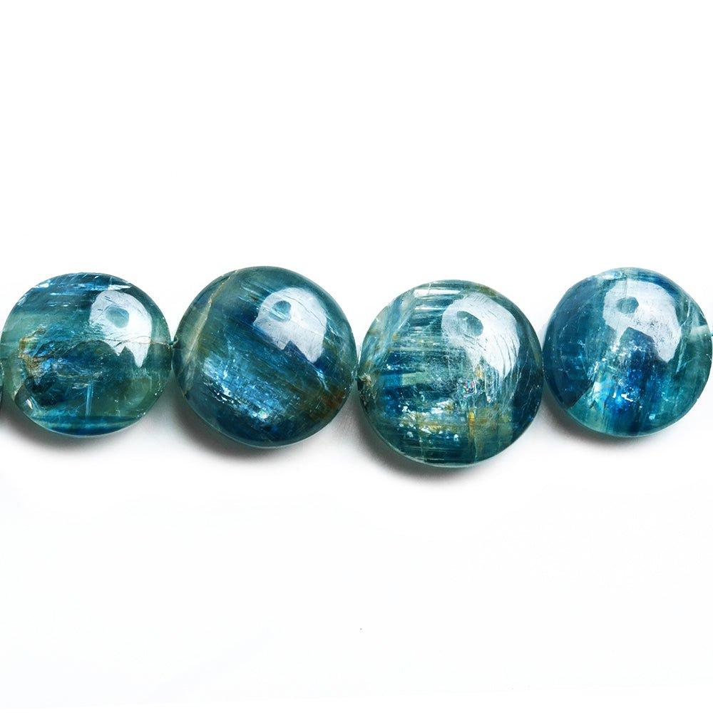 Teal Kyanite Plain Coin Beads 16 inch 37 pieces - The Bead Traders