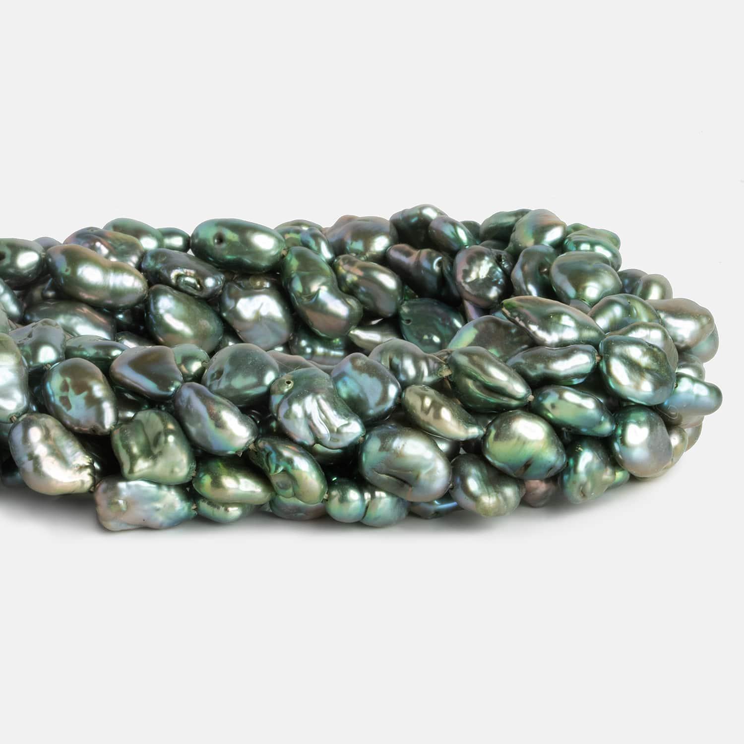 Teal Peacock Keshi Straight-Drilled Pearls 15 inch 29 pieces - The Bead Traders