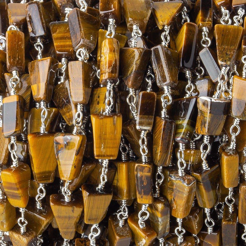 Tiger's Eye Plain Triangle Silver plated Chain by the foot 7x5-11x6mm - The Bead Traders