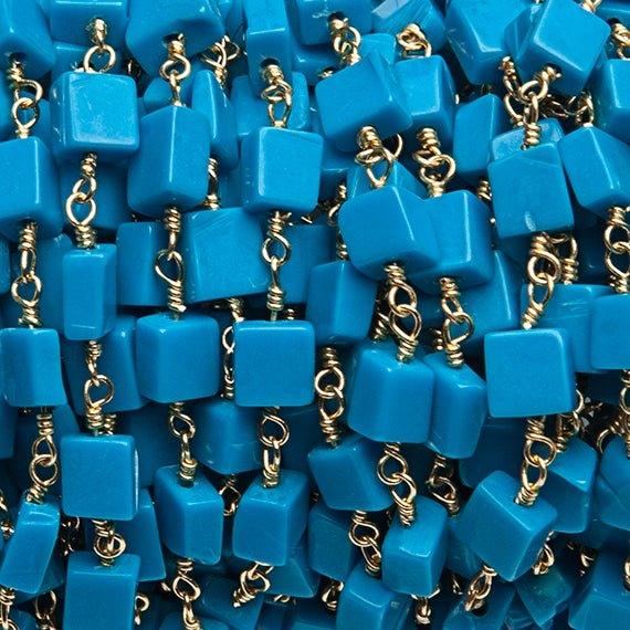 Turquoise Blue Howlite plain square Gold Rosary Chain by the foot - The Bead Traders