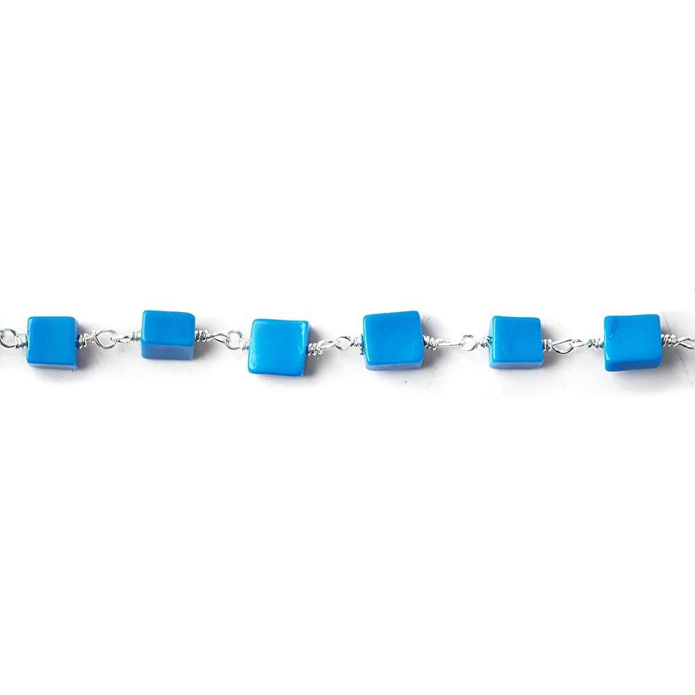 Turquoise Blue Howlite plain square Silver Rosary Chain by the foot - The Bead Traders