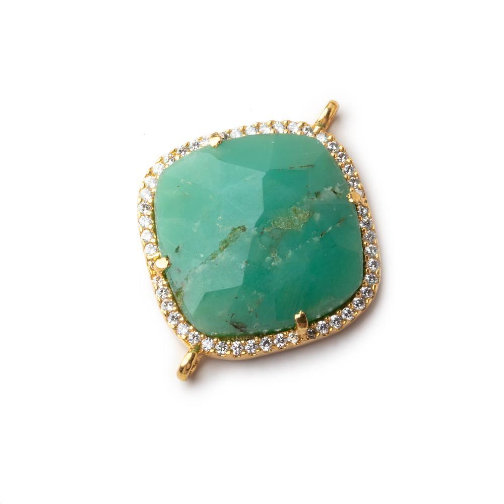 Vermeil Bezel CZ & Chrysoprase Pillow Connector 1 focal bead - The Bead Traders
