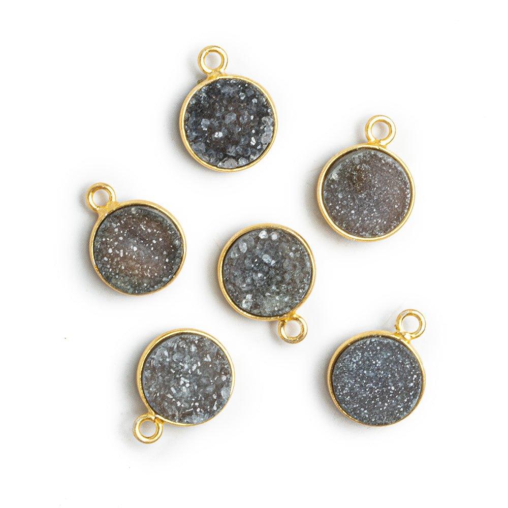 Vermeil Bezeled Black Drusy Coin Pendant 1 Piece - The Bead Traders