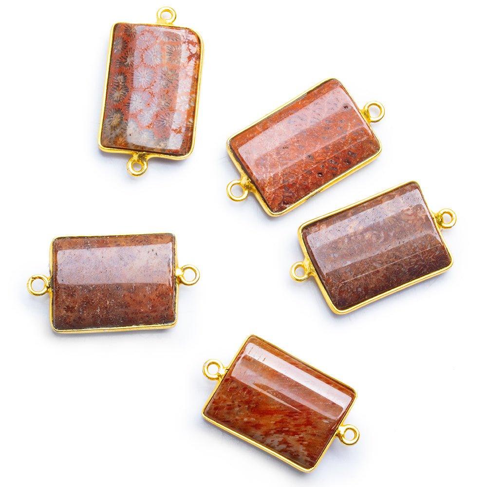 Vermeil Bezeled Coral Rectangle Connector 1 Piece - The Bead Traders
