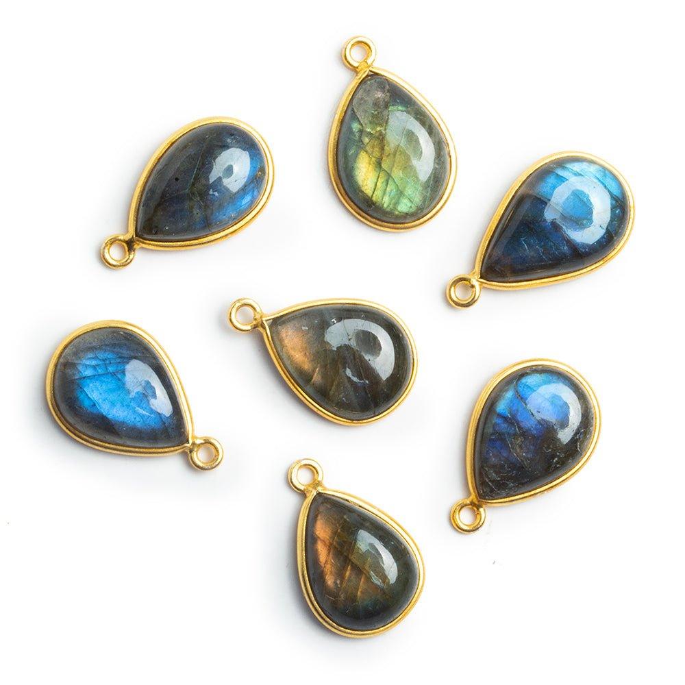 Vermeil Bezeled Labradorite Pear Cabochon Pendant 1 Piece - The Bead Traders