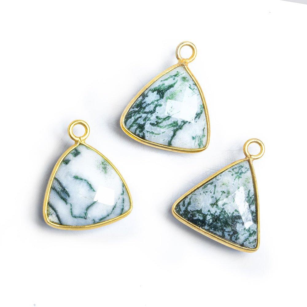 Vermeil Bezeled Moss Agate Faceted Triangle Pendant 1 Piece - The Bead Traders