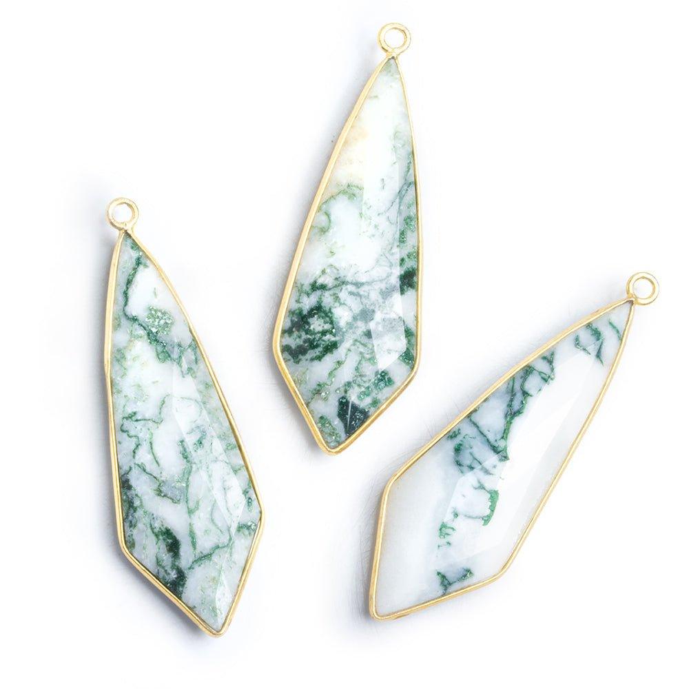 Vermeil Bezeled Moss Agate Shield Pendant 1 Piece - The Bead Traders