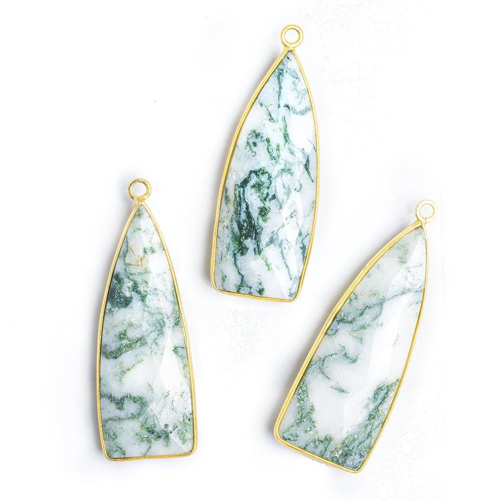 Vermeil Bezeled Moss Agate Shield Pendant 1 Piece - The Bead Traders