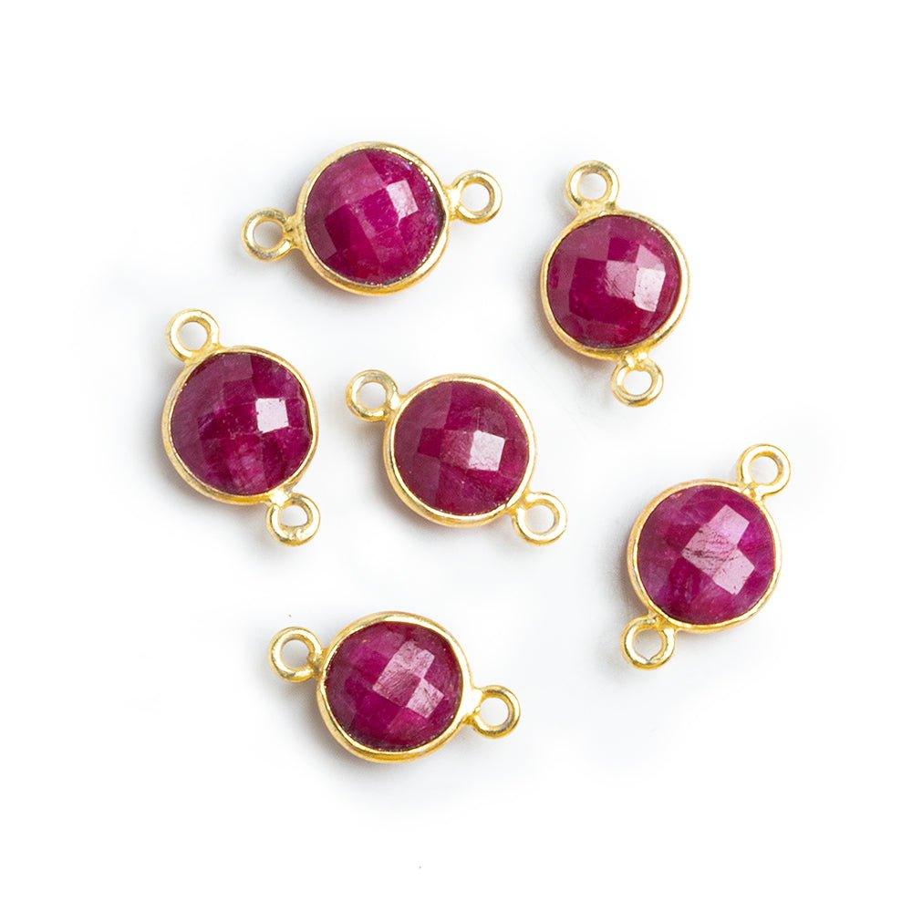 Vermeil Bezeled Ruby Red Coin Connector 1 Piece - The Bead Traders