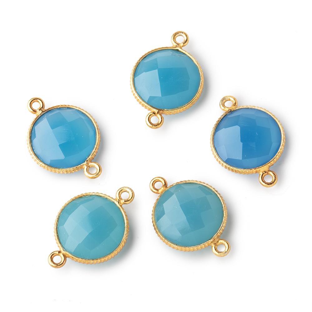 Vermeil Corrugated Bezel Santorini Blue Chalcedony Coin Connector 1 piece - The Bead Traders