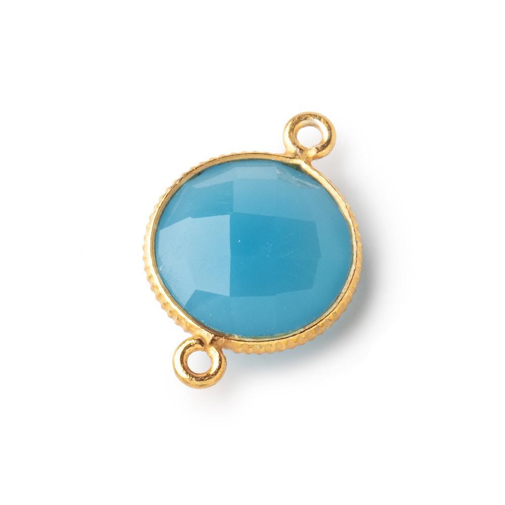 Vermeil Corrugated Bezel Santorini Blue Chalcedony Coin Connector 1 piece - The Bead Traders