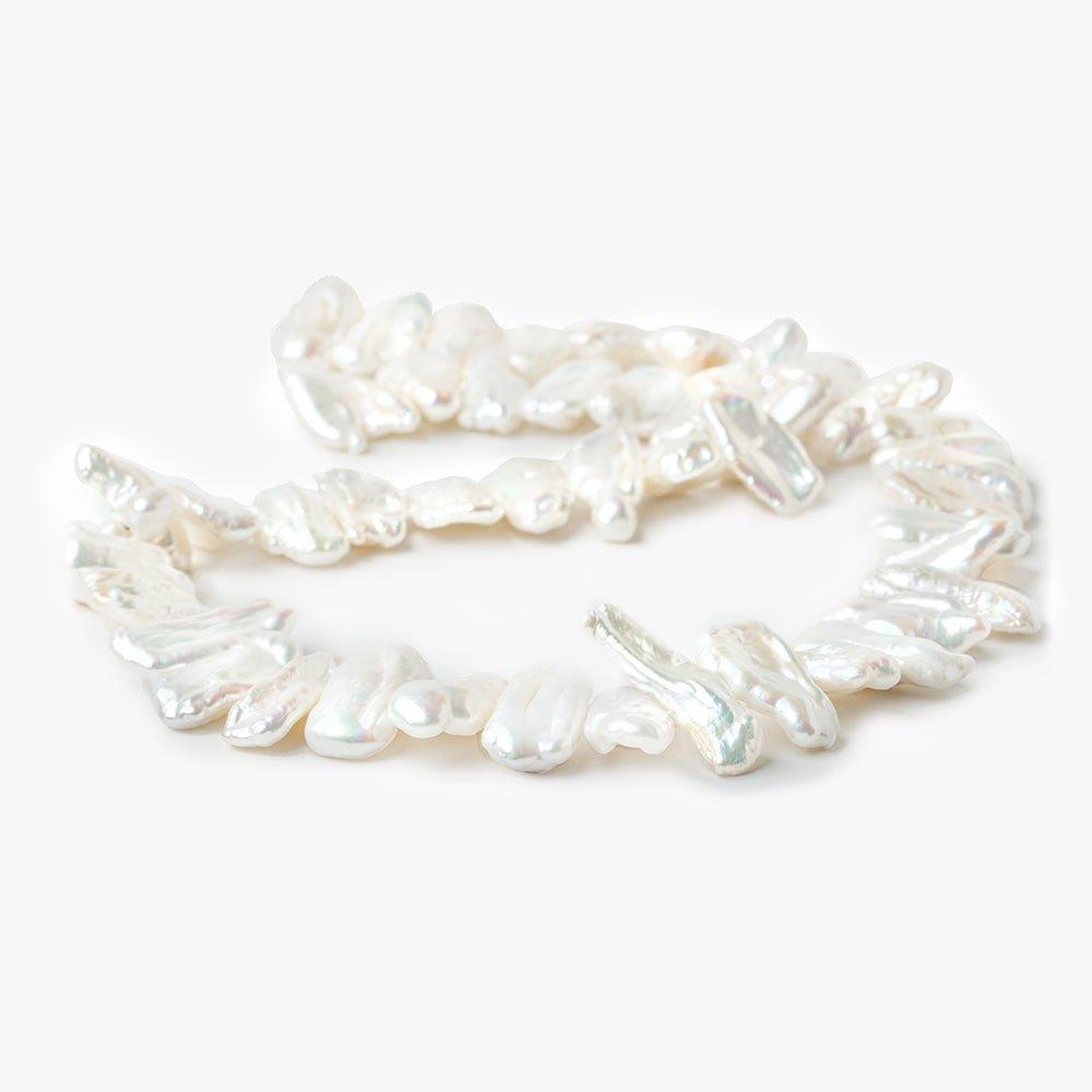 White Biwa side drilled Freshwater Pearl 15 inch 50 pieces 15x7-19x7mm - The Bead Traders