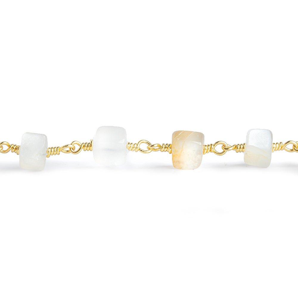 White Moonstone Plain Cube Gold Chain by the Foot 22 pieces - The Bead Traders