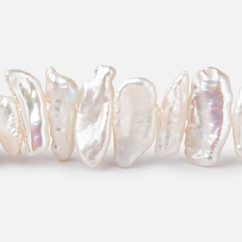 White side drilled Biwa freshwater pearls 14 inch 41 pieces 13x7-20-9mm - The Bead Traders