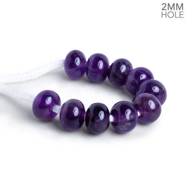 10-11mm Amethyst 2mm Large Hole Rondelles 10 beads