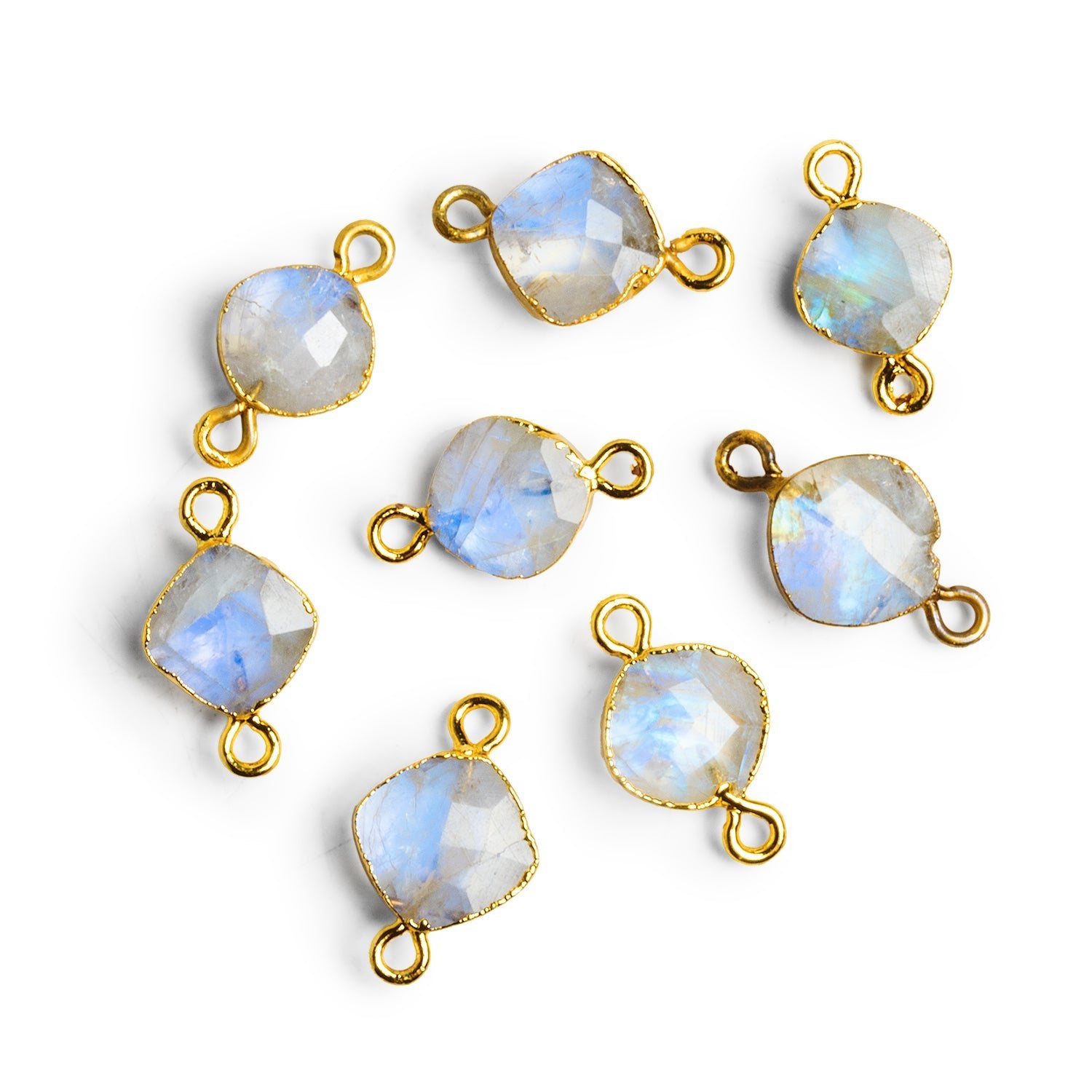 10 - 11mm Gold Leafed Rainbow Moonstone Pillow Connector - The Bead Traders